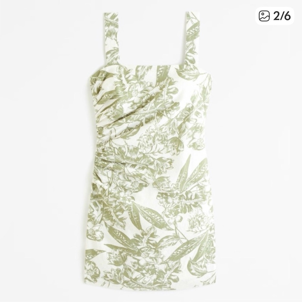 Abercrombie & Fitch Green and White Floral Square-Neck Mini Dress